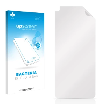 Parte frontale di una confezione del prodotto con il logo del marchio upscreen. Accanto si trova la protezione per lo schermo 