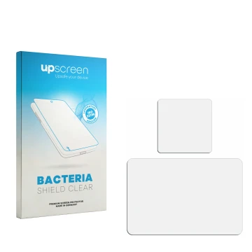 Parte frontale di una confezione del prodotto con il logo del marchio upscreen. Accanto si trova la protezione per lo schermo 