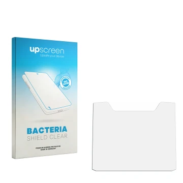 Parte frontale di una confezione del prodotto con il logo del marchio upscreen. Accanto si trova la protezione per lo schermo 