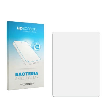 Parte frontale di una confezione del prodotto con il logo del marchio upscreen. Accanto si trova la protezione per lo schermo 