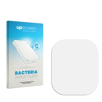 Parte frontale di una confezione del prodotto con il logo del marchio upscreen. Accanto si trova la protezione per lo schermo 