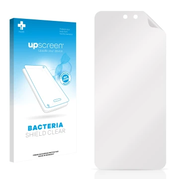 Parte frontale di una confezione del prodotto con il logo del marchio upscreen. Accanto si trova la protezione per lo schermo 