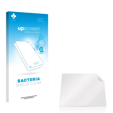 Parte frontale di una confezione del prodotto con il logo del marchio upscreen. Accanto si trova la protezione per lo schermo 