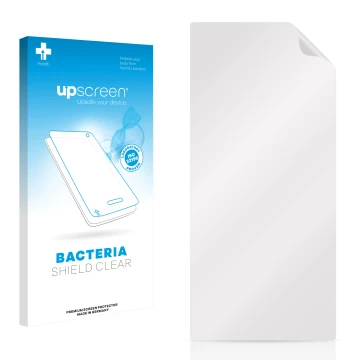 Parte frontale di una confezione del prodotto con il logo del marchio upscreen. Accanto si trova la protezione per lo schermo 