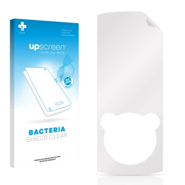 Parte frontale di una confezione del prodotto con il logo del marchio upscreen. Accanto si trova la protezione per lo schermo 