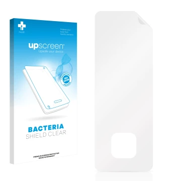 Parte frontale di una confezione del prodotto con il logo del marchio upscreen. Accanto si trova la protezione per lo schermo 