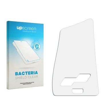 Parte frontale di una confezione del prodotto con il logo del marchio upscreen. Accanto si trova la protezione per lo schermo 