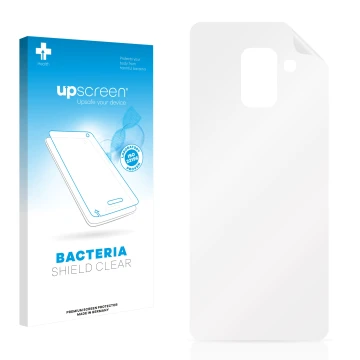 Parte frontale di una confezione del prodotto con il logo del marchio upscreen. Accanto si trova la protezione per lo schermo 