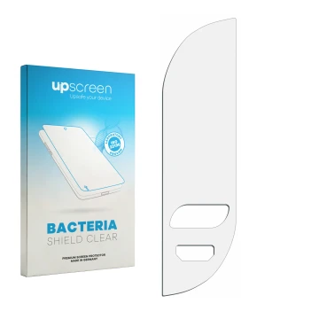 Parte frontale di una confezione del prodotto con il logo del marchio upscreen. Accanto si trova la protezione per lo schermo 