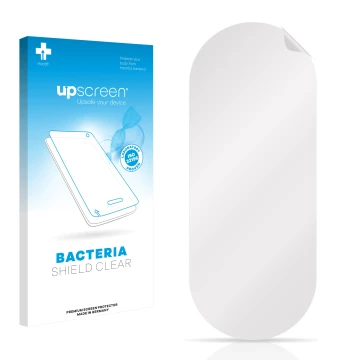 Parte frontale di una confezione del prodotto con il logo del marchio upscreen. Accanto si trova la protezione per lo schermo 