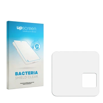 Parte frontale di una confezione del prodotto con il logo del marchio upscreen. Accanto si trova la protezione per lo schermo 