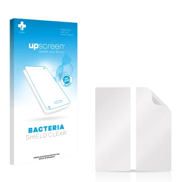 Parte frontale di una confezione del prodotto con il logo del marchio upscreen. Accanto si trova la protezione per lo schermo 