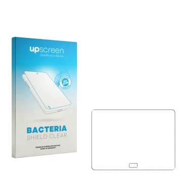 Parte frontale di una confezione del prodotto con il logo del marchio upscreen. Accanto si trova la protezione per lo schermo 