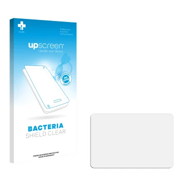 Parte frontale di una confezione del prodotto con il logo del marchio upscreen. Accanto si trova la protezione per lo schermo 