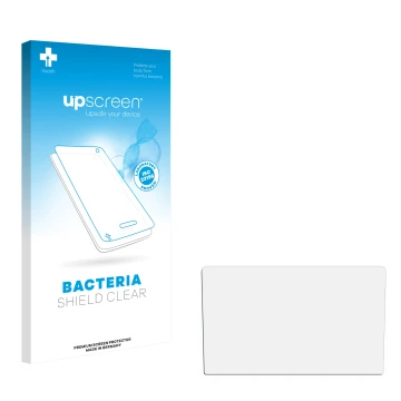 Parte frontale di una confezione del prodotto con il logo del marchio upscreen. Accanto si trova la protezione per lo schermo 