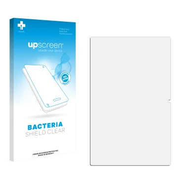 Parte frontale di una confezione del prodotto con il logo del marchio upscreen. Accanto si trova la protezione per lo schermo 