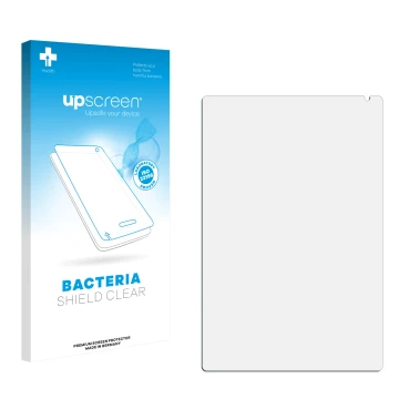 Parte frontale di una confezione del prodotto con il logo del marchio upscreen. Accanto si trova la protezione per lo schermo 