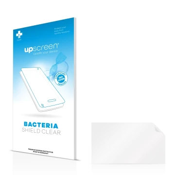Parte frontale di una confezione del prodotto con il logo del marchio upscreen. Accanto si trova la protezione per lo schermo 