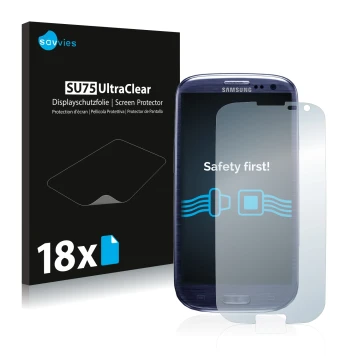 Parte frontale di una confezione del prodotto con il logo del marchio Savvies. Accanto è raffigurato il dispositivo Samsung Ga