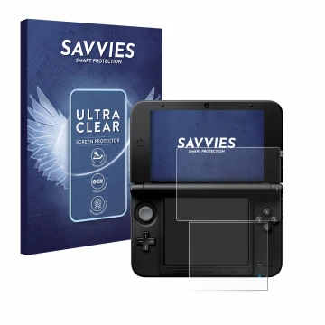 Parte frontale di una confezione del prodotto con il logo del marchio Savvies. Accanto è raffigurato il dispositivo Nintendo 3