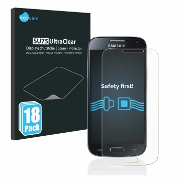 Parte frontale di una confezione del prodotto con il logo del marchio Savvies. Accanto è raffigurato il dispositivo Samsung Ga
