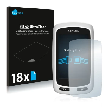 Parte frontale di una confezione del prodotto con il logo del marchio Savvies. Accanto è raffigurato il dispositivo Garmin Edg