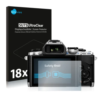 Parte frontale di una confezione del prodotto con il logo del marchio Savvies. Accanto è raffigurato il dispositivo Olympus OM