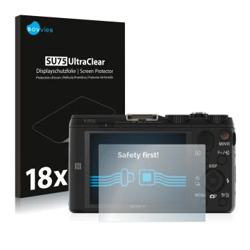 Parte frontale di una confezione del prodotto con il logo del marchio Savvies. Accanto è raffigurato il dispositivo Sony Cyber