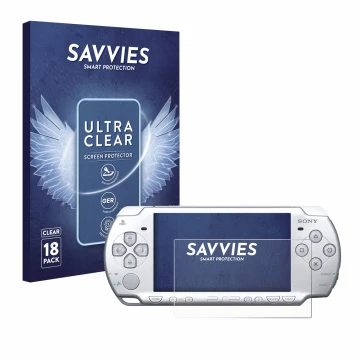 Parte frontale di una confezione del prodotto con il logo del marchio Savvies. Accanto è raffigurato il dispositivo Sony PSP 2