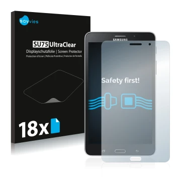 Parte frontale di una confezione del prodotto con il logo del marchio Savvies. Accanto è raffigurato il dispositivo Samsung Ga