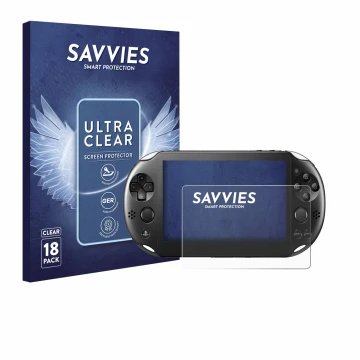 Parte frontale di una confezione del prodotto con il logo del marchio Savvies. Accanto è raffigurato il dispositivo Sony Plays