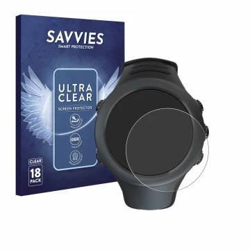 Parte frontale di una confezione del prodotto con il logo del marchio Savvies. Accanto è raffigurato il dispositivo Suunto Amb