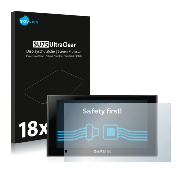 Parte frontale di una confezione del prodotto con il logo del marchio Savvies. Accanto è raffigurato il dispositivo Garmin nüv