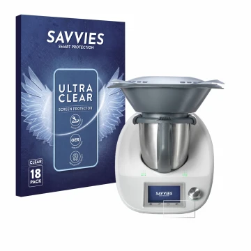 Parte frontale di una confezione del prodotto con il logo del marchio Savvies. Accanto è raffigurato il dispositivo Vorwerk Th