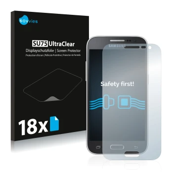 Parte frontale di una confezione del prodotto con il logo del marchio Savvies. Accanto è raffigurato il dispositivo Samsung Ga