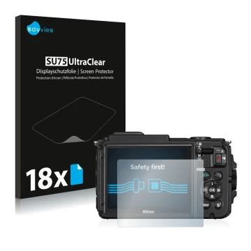 Parte frontale di una confezione del prodotto con il logo del marchio Savvies. Accanto è raffigurato il dispositivo Nikon Cool