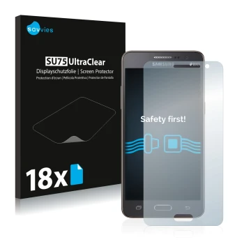 Parte frontale di una confezione del prodotto con il logo del marchio Savvies. Accanto è raffigurato il dispositivo Samsung Ga