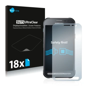 Parte frontale di una confezione del prodotto con il logo del marchio Savvies. Accanto è raffigurato il dispositivo Samsung Ga