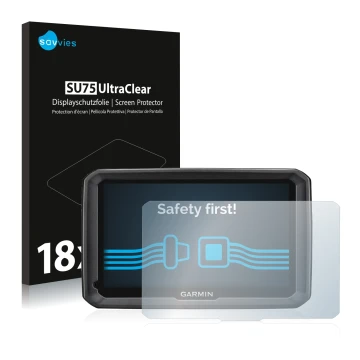 Parte frontale di una confezione del prodotto con il logo del marchio Savvies. Accanto è raffigurato il dispositivo Garmin dez