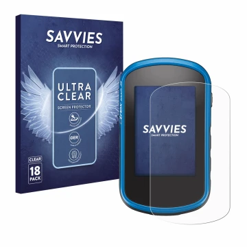 Parte frontale di una confezione del prodotto con il logo del marchio Savvies. Accanto è raffigurato il dispositivo Garmin eTr