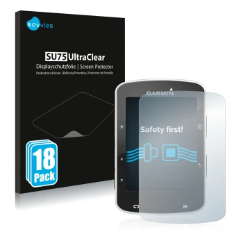 Parte frontale di una confezione del prodotto con il logo del marchio Savvies. Accanto è raffigurato il dispositivo Garmin Edg