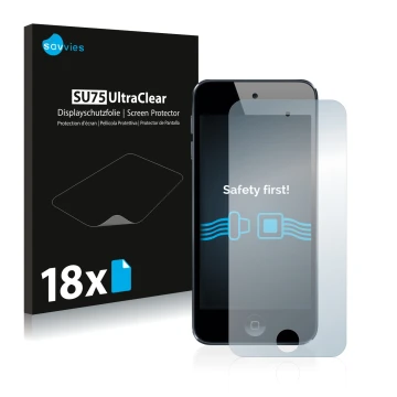 Parte frontale di una confezione del prodotto con il logo del marchio Savvies. Accanto è raffigurato il dispositivo Apple iPod