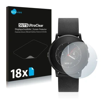 Parte frontale di una confezione del prodotto con il logo del marchio Savvies. Accanto è raffigurato il dispositivo Pebble Tim