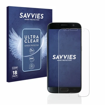 Parte frontale di una confezione del prodotto con il logo del marchio Savvies. Accanto è raffigurato il dispositivo Samsung Ga