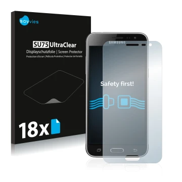 Parte frontale di una confezione del prodotto con il logo del marchio Savvies. Accanto è raffigurato il dispositivo Samsung Ga