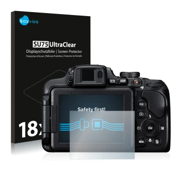 Parte frontale di una confezione del prodotto con il logo del marchio Savvies. Accanto è raffigurato il dispositivo Nikon Cool