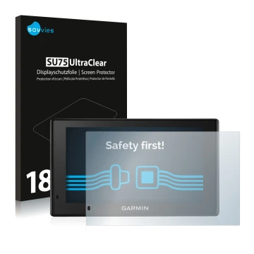 Parte frontale di una confezione del prodotto con il logo del marchio Savvies. Accanto è raffigurato il dispositivo Garmin Dri