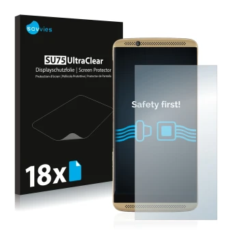 Parte frontale di una confezione del prodotto con il logo del marchio Savvies. Accanto è raffigurato il dispositivo ZTE Axon 7