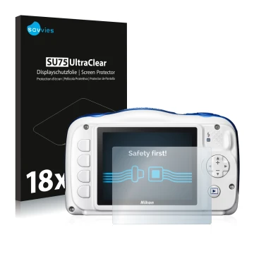 Parte frontale di una confezione del prodotto con il logo del marchio Savvies. Accanto è raffigurato il dispositivo Nikon Cool