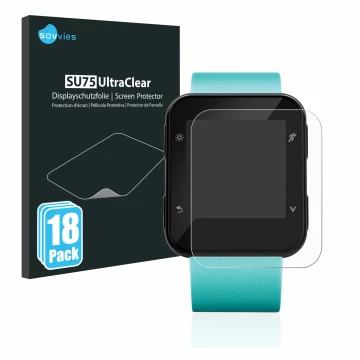 Parte frontale di una confezione del prodotto con il logo del marchio Savvies. Accanto è raffigurato il dispositivo Garmin For